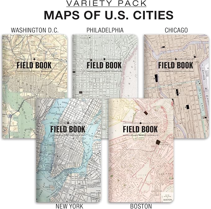 Elan Publishing Company Field Notebook/Journal - 5"x8" - Maps Covers - Lined Memo Book - Pack of 5