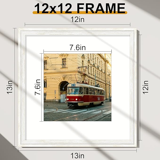 Vittanly 12x12 Picture Frames Set of 2, Ornate Vintage Photo Frame for Wall or Tabletop, Display 8x8 Pictures with Mat or 12x12 without Mat, Rustic White