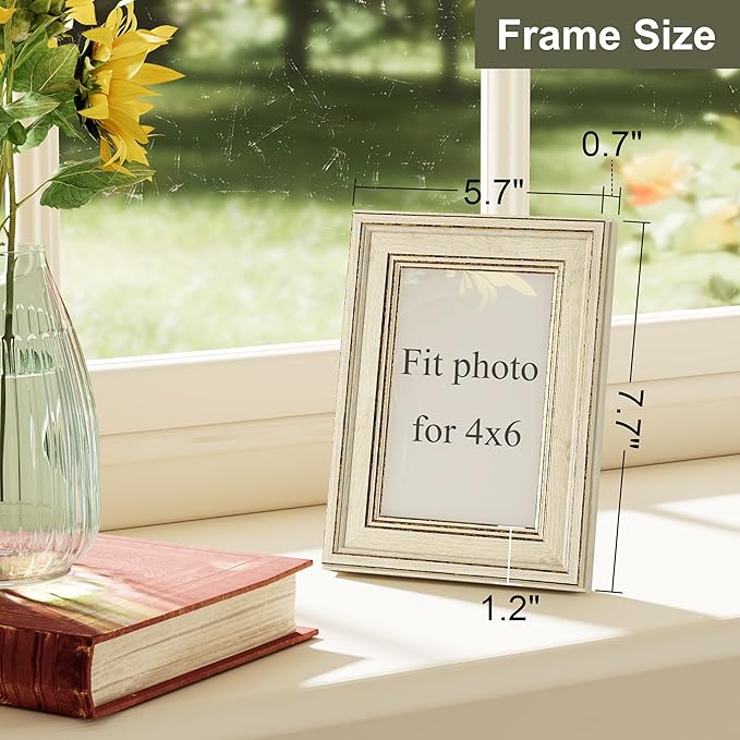 Vittanly 4x6 Picture Frame Set of 4, Vintage Photo Frame for Wall or Tabletop, Display 4x6 Pictures, Rustic Farmhouse Home Decor, Rustic White