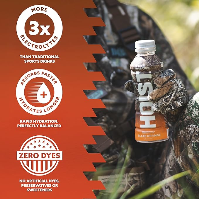 HOIST Premium Military Hydration Electrolyte Drink, Powerful IV-Level Hydration, Clinically Proven Dye Free Performance Drink, Blaze Orange, 16 Fl Oz (Pack of 12)