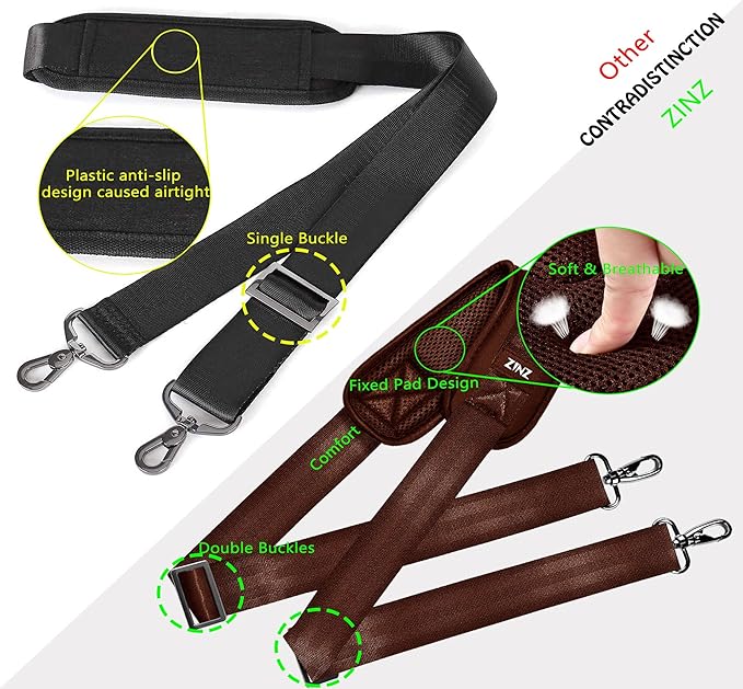 ZINZ Shoulder Strap 58" Ultra-Thick Fixed Padded and Adjustable Buckles Crossbody Strap for Briefcase Laptop Bag Luggage