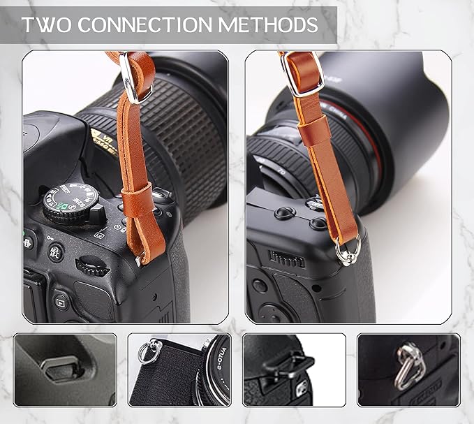 MY MEMORY Handmade Genuine Leather Camera Strap,Adjustable Camera Neck Shoulder Strap for All SLR and DSLR-Brown
