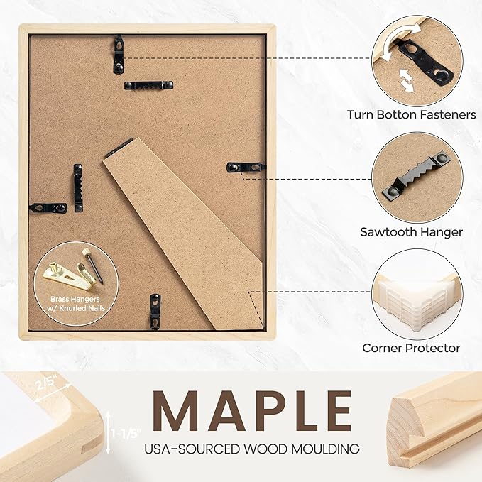 4x6 Picture Frame, USA-Sourced Natural Maple Wood Photo Frame with Tempered Glass, Handcrafted Rounded Corner 4 x 6 Wooden Frame Matted to 3.5x5 Photos, Wall or Tabletop Display