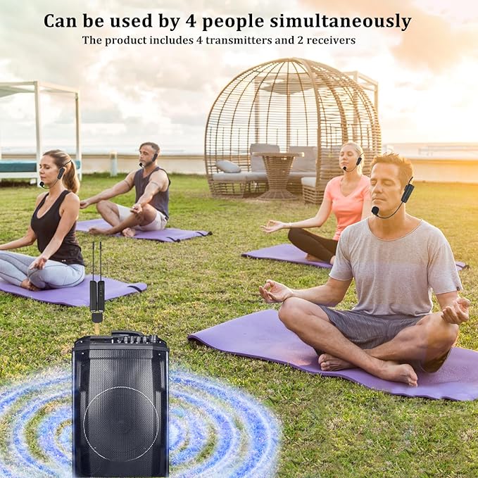 Wireless Microphone System for 4 People,2.4G Wireless Headset Mics and Handheld Mics 2 in 1,Ideal for Speakers,Voice Amplifier,PA System,Teacher,Tour Guides,Fitness Instructor