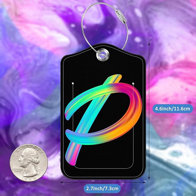 Luggage Tags for Suitcase,2 Pack Neon Colorful Letters Luggage Tags,Leather Baggage Tags Identifiers with Privacy Name Address Labels and Metal Loop for Women Men Girls Travel,Letter P