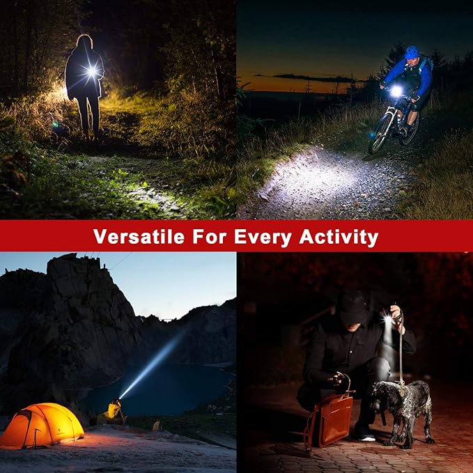LETMY LED Flashlight High Lumens 2 Pack - 5000 Lumens Super Bright Tactical Flashlights - Zoomable, 5 Modes Flash Light, Waterproof Powerful Flashlights for Hurricane Home（Battery Powered-Black）