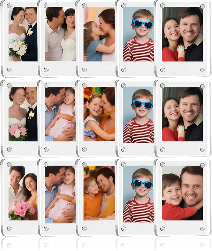 Natuvee Acrylic Magnetic Picture Frames, 15 Pack 2.36" x 3.54" Ultra Clear Wall Photo Fridges Frames for Refrigerator, Mini Magnet Fridge Picture Protection Frame for Instax Mini, Polaroid (15 Pack)