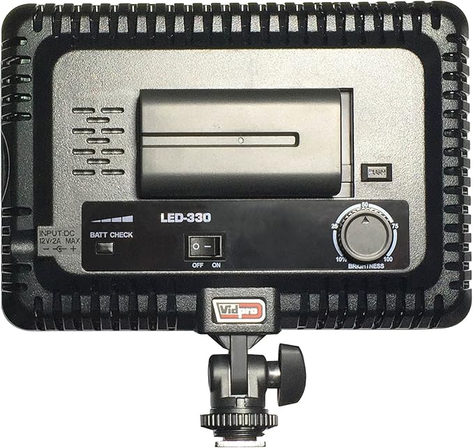Vidpro LED-330 Photo and Video Light Kit - On Camera Panel LED Light - Adjustable and Dimmable Light Fits Cameras Video Camcorders and DLSR w/Hot Shoe Includes Rechargeable Battery Diffuser and More