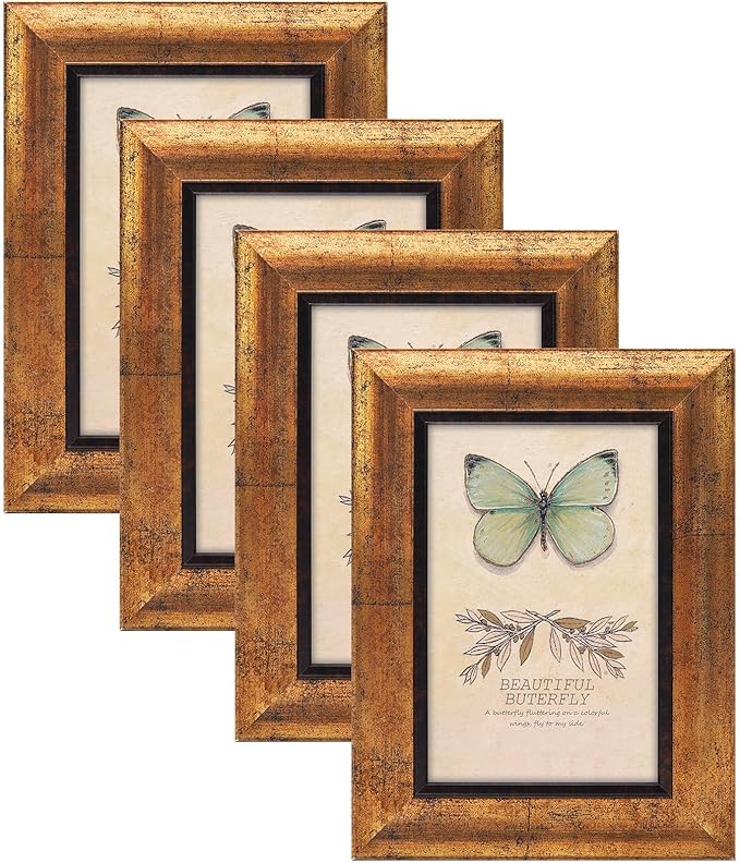 XUANLUO 4x6 Picture Frames Set of 4 Rustic Retro Photo Frame with HD Plastic Cover for Wall Mount and Tabletop Display Family Friends Wedding Gift