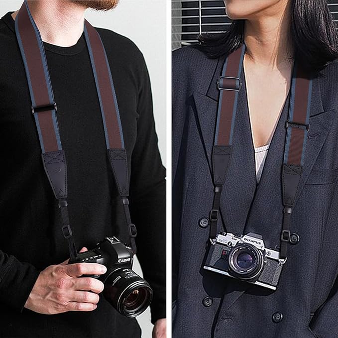 Padwa Lifestyle Adjustable Camera Strap - 1.5" Top Layer Cowhide Head Camera Straps for Photographers, Cotton Adjustable Neck Shoulder & Crossbody Strap Quick Release for All Cameras and Binoculars