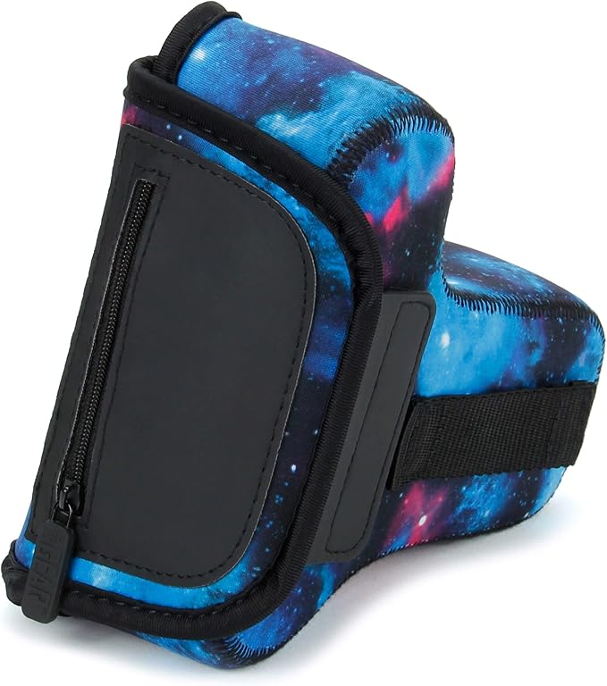 USA Gear Camera Sleeve (Medium) for Compact SLRs Compatible with Canon EOS R100 Nikon Z30 Sony ZV-E10, and more - Padded Neoprene DSLR Case with Zipper Accessory Pocket & Belt Loop (Galaxy)