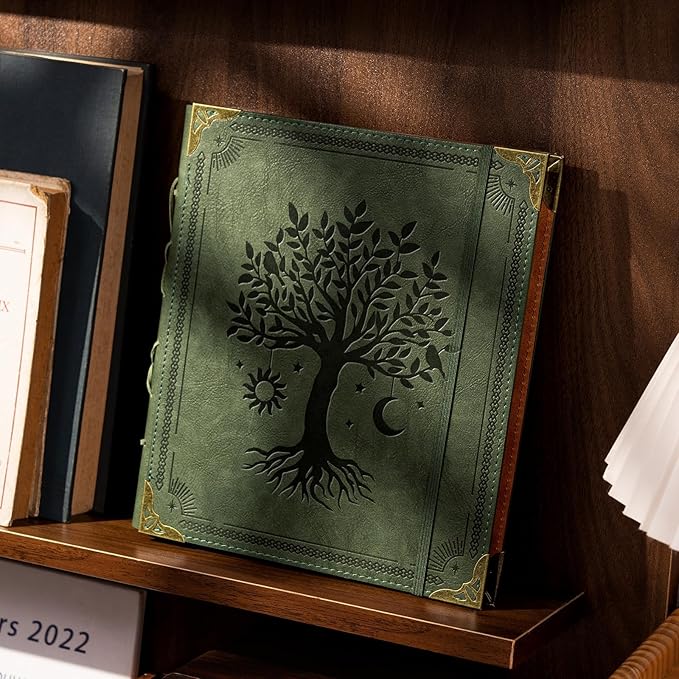 Vintage Photo Album 4x6 Leather Scrapbook Album with Writing Space 120 Photos & 30 Sheets DIY Paper Memory Albums Book for Anniversary Travel Vacation Family Tree, Green
