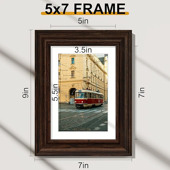 Vittanly 5x7 Picture Frames Set of 2, Ornate Vintage Photo Frame for Wall or Tabletop, Display 4x6 Pictures with Mat or 5x7 without Mat, Rustic Brown