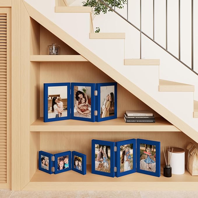 decorUhome Triple 6x4 Picture Frame Horizontal, Engineered Wood Trifold Photo Frame with Plexiglass for Tabletop Display, 6x4, Royal Blue