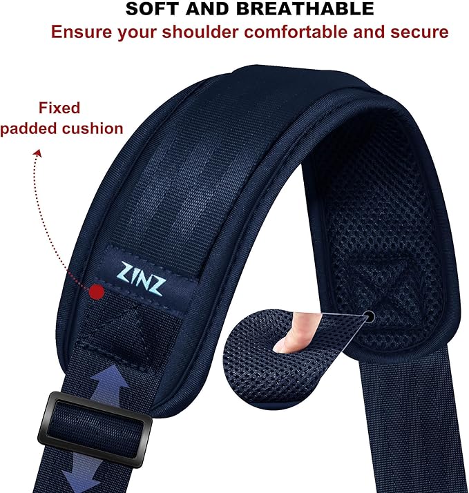 ZINMARK Shoulder Strap 59 inch, Extra-Thick Fixed Cushion Pad and Dual Clasps Universal Replacement Strap for Bags, Camera, Crossbody，Lawn mower -Blue