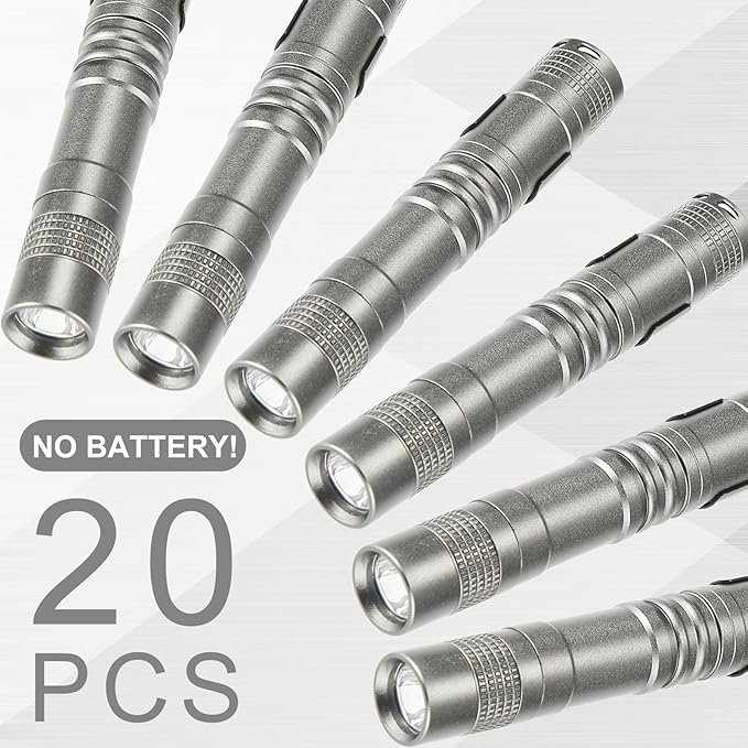 Hortsun 20 Pcs Mini Pen Light Flashlights Christmas Gifts for Men Pocket Flashlights Pen with Clip Small LED Handheld Slim Torches Without Battery(3.54 Inch,Silver Gray)