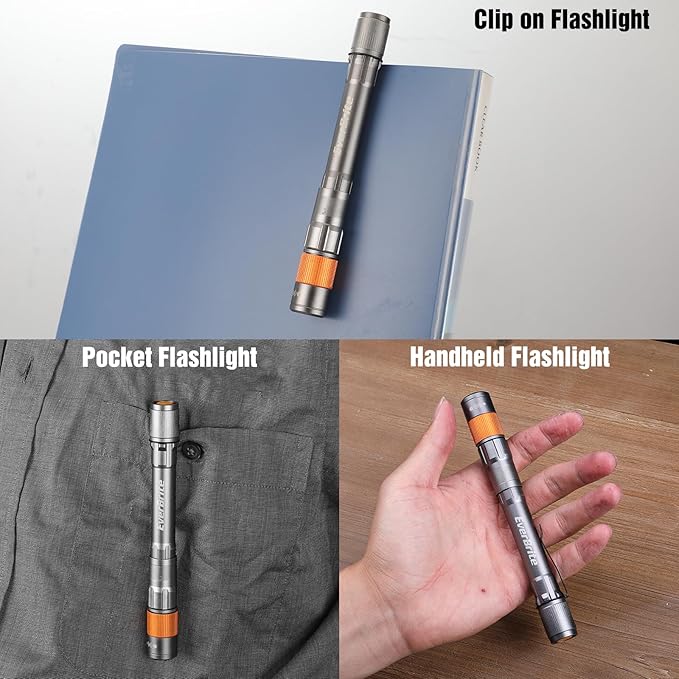 EverBrite 2-Pack Rechargeable Pen Light, 300 Lumens EDC Flashlight, Zoomable LED Pocket Flashlight with Clip, Memory Function and USB C Cable Included, for Camping, Emergency, Gray