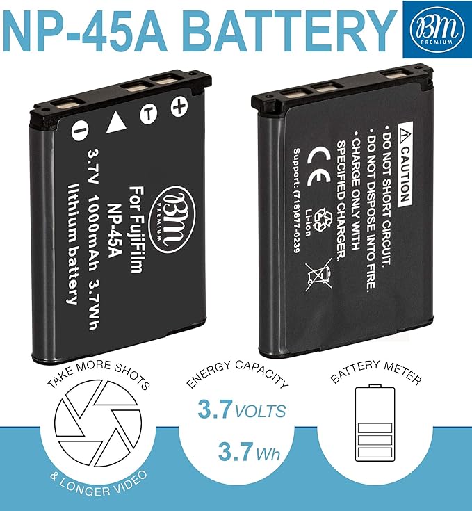 BM NP-45A Battery and Charger for Fujifilm INSTAX Mini 90, FinePix XP130, XP140, XP150, XP170, XP200, XP50, XP60, XP70, XP80, XP90, T400, T500, T510, T550, T560, JX550, JX580, JX590, JX700, JX710