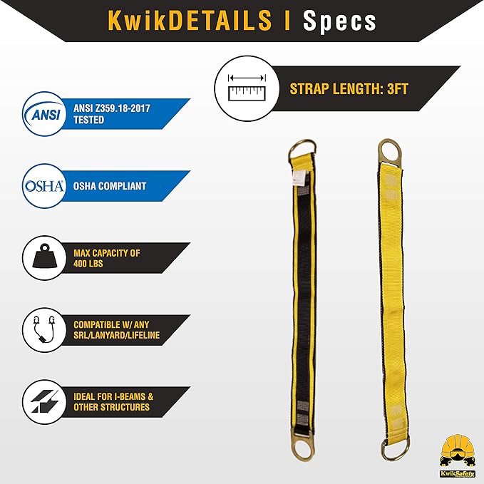 KwikSafety - Charlotte, NC - Gibbon Grip 3 ft [KIT] Safety Anchor Cross Arm Strap Safety Lanyard Safety Harness and 10 lb Tool Lanyard ANSI Fall Arrest System OSHA Protection Harness Lanyard