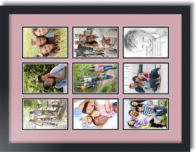 ArtToFrames Collage Photo Frame Double Mat with 9-4x6 Openings with Satin Black Frame and Seashell mat.