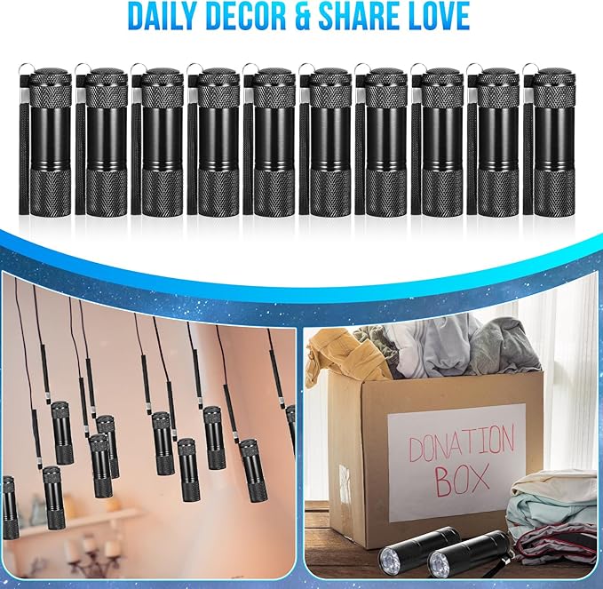 VIHOSE 100 Pcs Mini Flashlights Bulk Valentines Classroom Gifts Flashlight Aluminum LED Handheld Torches for Party Favors Night Reading Camping Emergency Gifts, Batteries Not Included(Black)