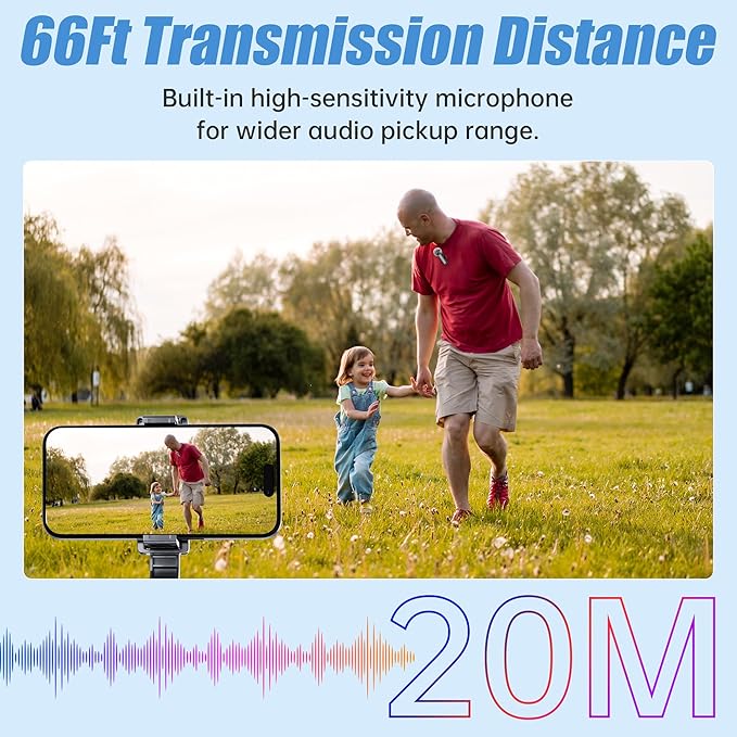 Wireless Lavalier Microphone for iPhone, Mini Mic with LED Display, Plug and Play, Noise Reduction, Phone Microphone for Video Recording, Podcast, YouTube, TikTok (Mic2)