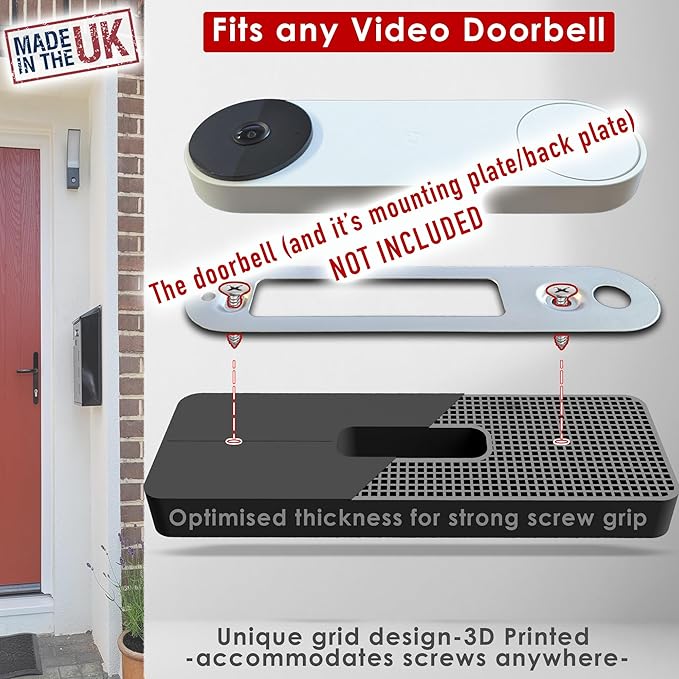 No-Drill Adhesive Sticky Mount Compatible with Eufy Doorbells No Drilling Protect The Walls Doorbell Adhesive Plate No More Drilling Landlord Friendly Made in UK