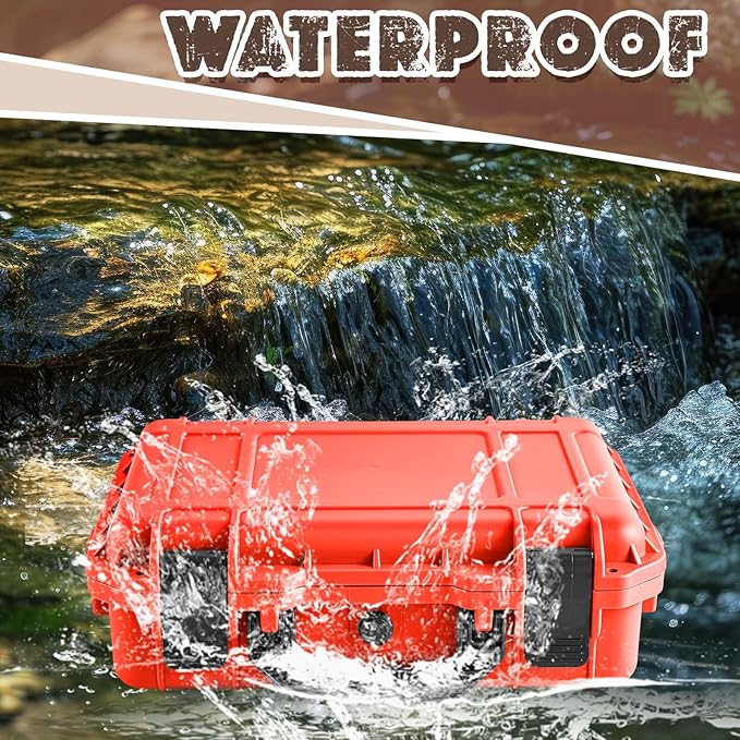 Relaxweex 1 Pcs 8.5 x 6.5 x 3.7 Inch Waterproof Hard Case with DIY Customizable Foam Insert Portable Protective Case with Knife for Camera Drones Equipments Tools Test Instruments (Reddish Orange)