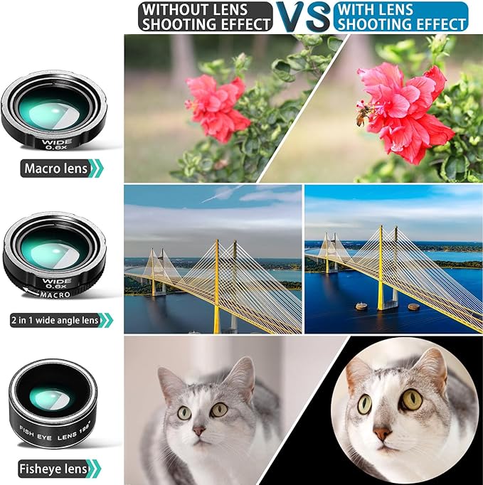 28x Telephoto Smartphone Lens, 3in 1 Lens (Telephoto Lens, Macro & Wide Angle Fisheye Lens) Phone Photography Kit Flexible Phone Tripod, for Smartphones