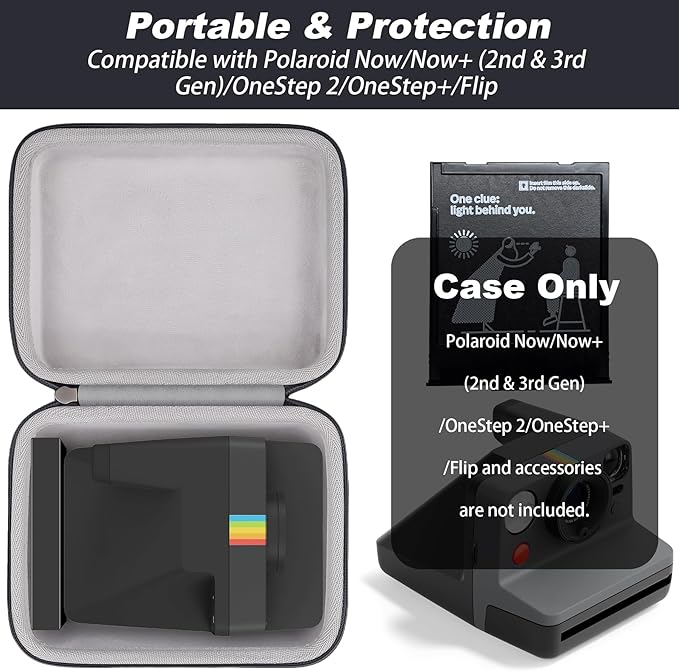 khanka Hard Carrying Case for Polaroid Now 3rd Gen I-Type,Now+ 3rd,Now 2nd,Now+ 2nd Gen,Flip,Originals Now I-Type,Originals Now+,I-2,OneStep+,OneStep 2 Instant Film Camera(Black Case)