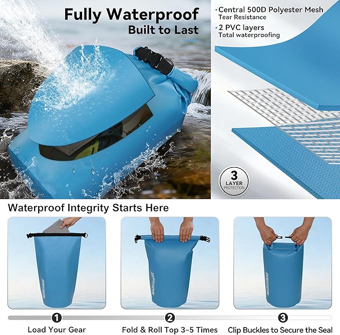 MARCHWAY Floating Waterproof Dry Bag Backpack 5L/10L/20L/30L/40L, Roll Top Sack Keeps Gear Dry for Kayaking, Rafting, Boating, Swimming, Camping, Hiking, Beach, Fishing