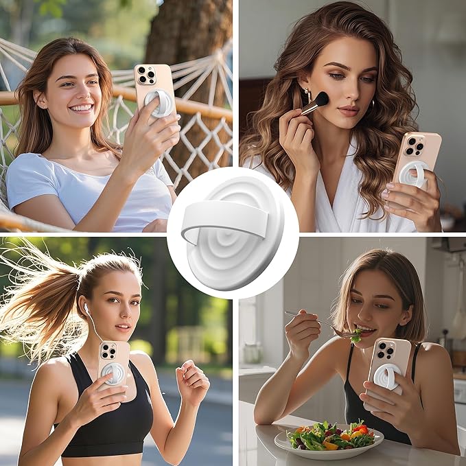 Magnetic Phone Grip Ring Holder, Liquid Silicone Magnet Cell Phone Grip Finger Loop, Compatible with Magsafe, Back of Phone for iPhone 17/16/15/14/13/12 Series, White