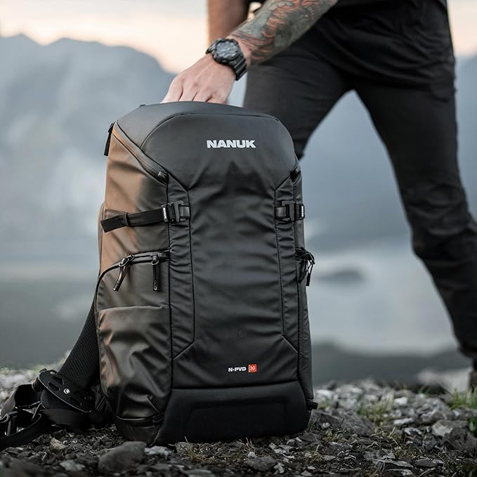 NANUK N-PVD 30L Camera Backpack – Water-Repellent with Rain Cover, Fits 2 Cameras, Drone, Tripod & 16" Laptop Compartment, Carry-On Approved – For Photographers, Travel & Hiking – Black