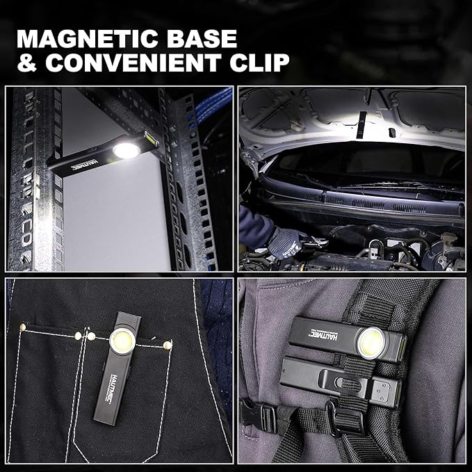HAUTMEC Slim Flat Flashlight Rechargeable Work Light with USB-C Fast Charging, Pocket Flashlight with Clip, Dual Light, Magnetic Base, 500LM Aluminum LED Torch IP64 Waterproof & Drop-Resistant