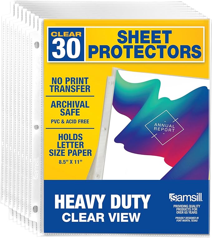 Samsill Heavy Duty Sheet Protectors for 3 Ring Binders, 8.5 x 11 Clear Page Protectors, Plastic Sleeves & Report Covers, Acid Free Archival Safe Document Protectors