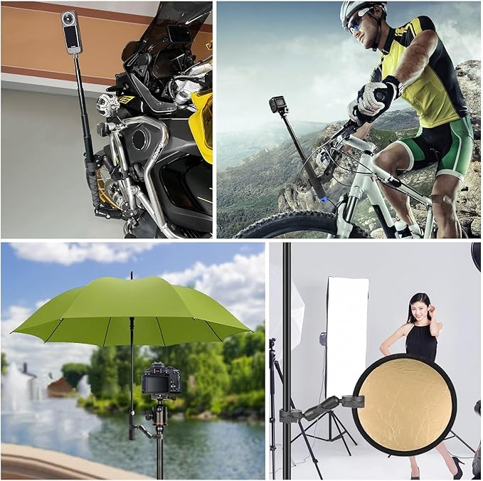 PULUZ Super Double Camera Clamp Mount, Crab Plier Clip Bracket Magic Arm Double Ball Head Adapter Umbrella Clamp for Motorcycle, Bike, Cross Bars, Desktop, Light Stand, Photo Boom Stand
