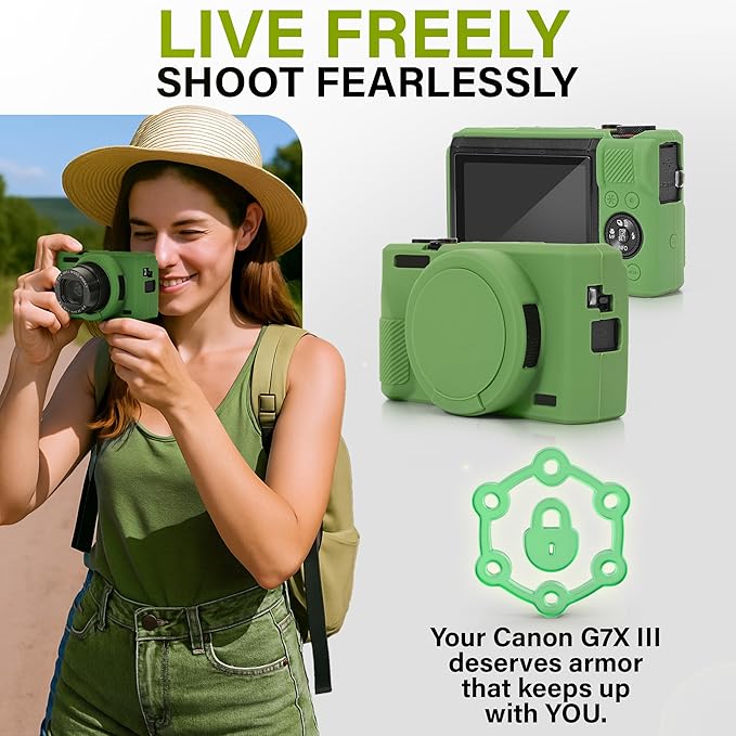 STSEETOP Camera Case for Canon PowerShot G7X Mark III - Protective Silicone DSLR Skin with Lens Cover, Detachable Cage, Shockproof, Dustproof (Camouflage)