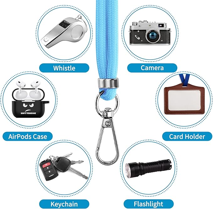 CACOE Phone Lanyard 2 Pcs-1 Pcs Adjustable Neck Strap, 1 Pcs Wrist Strap, 2 Pads, Universal Crossbody Multifuctional Cell Phone Lanyards Compatible with Most Smartphones(Light Blue)