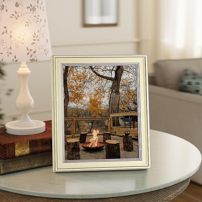 Vittanly 8.5x11 Picture Frame Set of 4, Vintage Photo Frame for Wall Mount, Display 6x8 Pictures with Mat or 8.5x11 without Mat, Rustic Farmhouse Home Decor, Beige