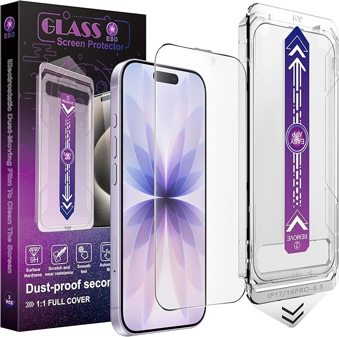SHANG PIN JIA 2 Pack Matte Screen Protector for iPhone 17&16 Pro 6.3-Inch Auto Dust Removal, No Bubbles, Tempered Glass Film, Easy Installation