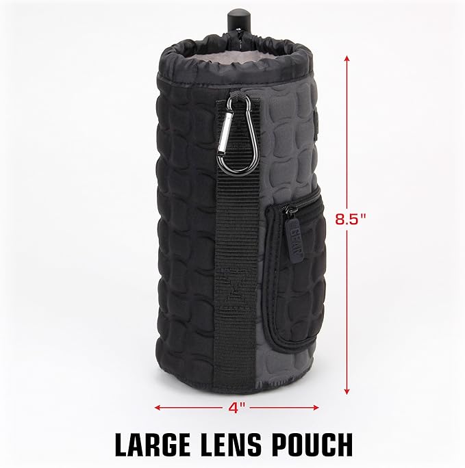 USA Gear FlexARMOR-X Large Lens Case Pouch with Deluxe Padded Neoprene Protection - Fits Camera Lenses up to 7.87" x 3.80", Drawstring Opening, Carabiner Clip, Zippered Storage Pocket