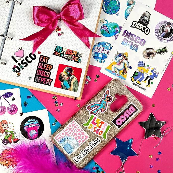 BulbaCraft 100Pcs Disco Stickers, Disco Ball Stickers, Discoball Decorations, Gifts for Women & Men