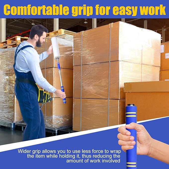 Long Handle Pallet Stretch Wrap Dispenser, Stretch Film Packing Machine, Stretch Film Dispenser Pole Holder, for Film Width 12-20 inch、Rolls 1.5" to 3" Diamater Cores Pallet Wrap (48in)