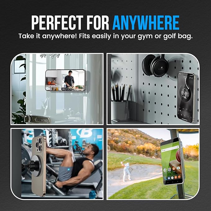 Magnetic Phone Holder for Gym with Dual-Sided N52 Super Magnets, Strong Magnetic Phone Mount for All Phones, Attaches to Metal Surfaces, Portable Gym Accessories for Men & Women, Secure Grip