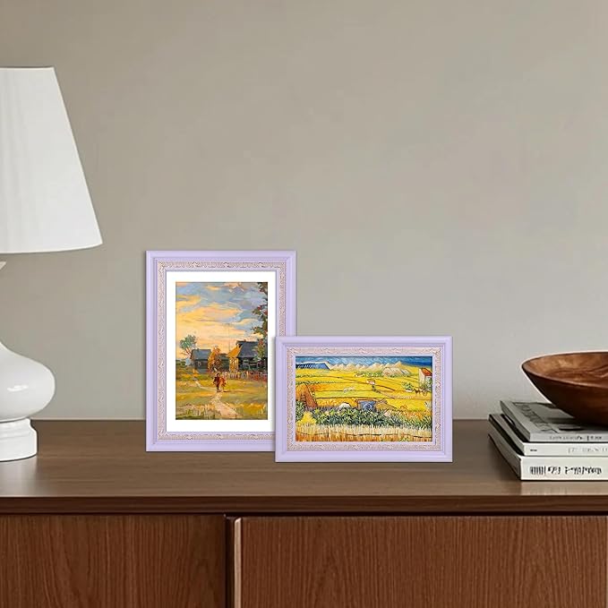 VIOLABBEY 4x6 Picture Frame Purple Gold, Display 3.5x5 Photo with Mat or 4x6 without Mat, Ornate Vintage 4 x 6 Purple Gold Frame for Wall Decor or Tabletop Display