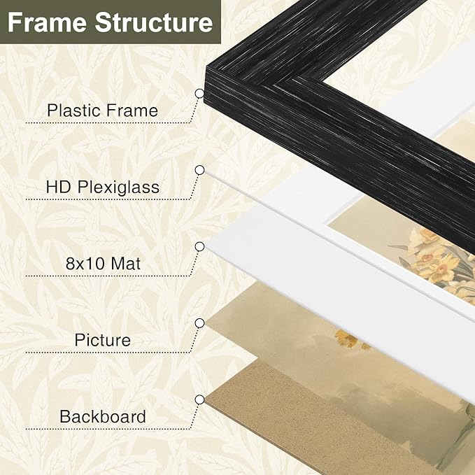 Vittanly 11x14 Picture Frame Set of 4, Vintage Photo Frame for Wall or Tabletop, Display 8x10 Pictures with Mat or 11x14 without Mat, Rustic Farmhouse Home Decor, Distressed Black
