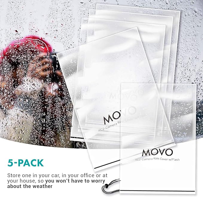 Movo (5 Pack) RC1 Clear Rain Cover for DSLR Camera and Lens up to 18" Long