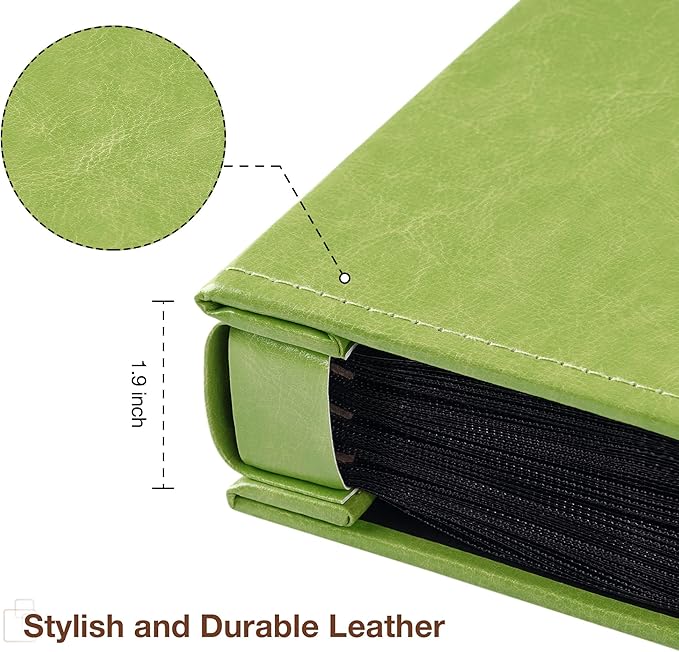 potricher Small Photo Album 4x6 100 Photos Leather Cover Picture Book with 100 Horizontal Pockets for Family Wedding Anniversary and Baby (Green)