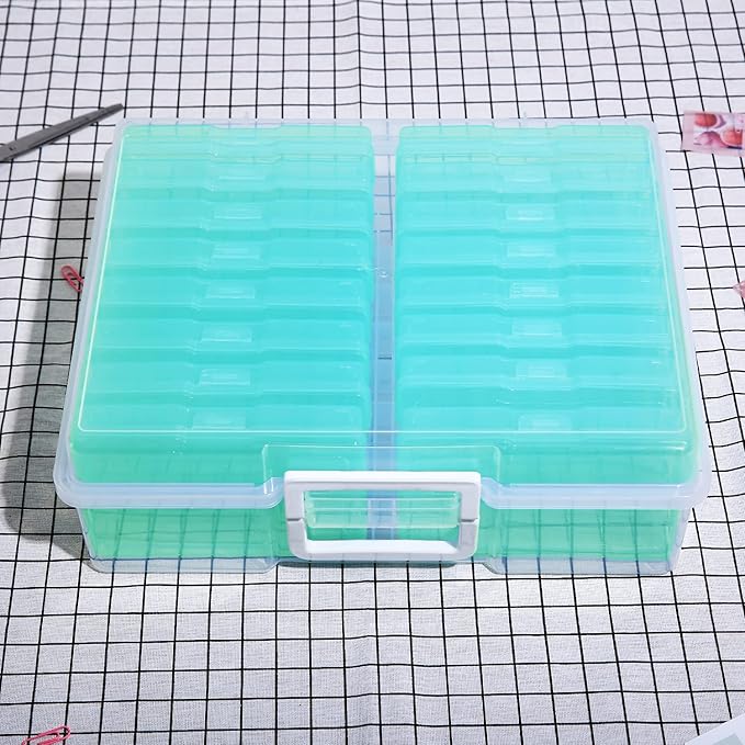 Naivees 4" x 6" Photo Storage Case with Handle, 16 Inner Photo Organizer Keeper, Extra Large Storage Picture Boxes, Seed Storage, Transparent Craft Keeper (Green)