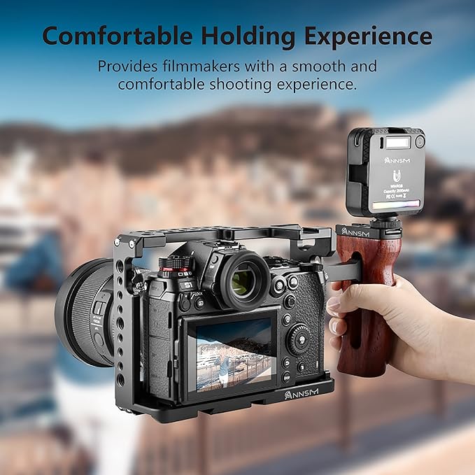 Side Wooden Handle Grip for DSLR Camera Cage, Cold Shoe Mount, Built-in Wrench, Threaded Holes, Left Right Compatible iPhone/Smartphone/Video Rig Videography/Camera Cage